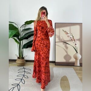 Realisation Par Red Floral Long Sleeve Maxi